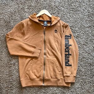 Timberland Tan Full-Zip Hoodie with Logo